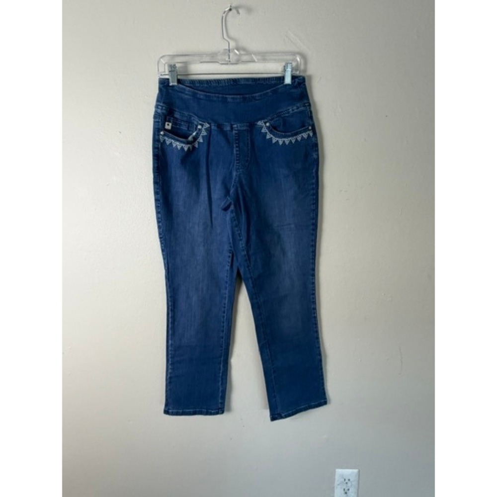 Belle by Kim Gravel TripleLuxe Embroidered Pull On Crop Jeans Blue 8P